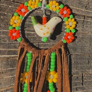 Colorful Beaded Extra Long Fringe Boho/Hippy Bird Earrings